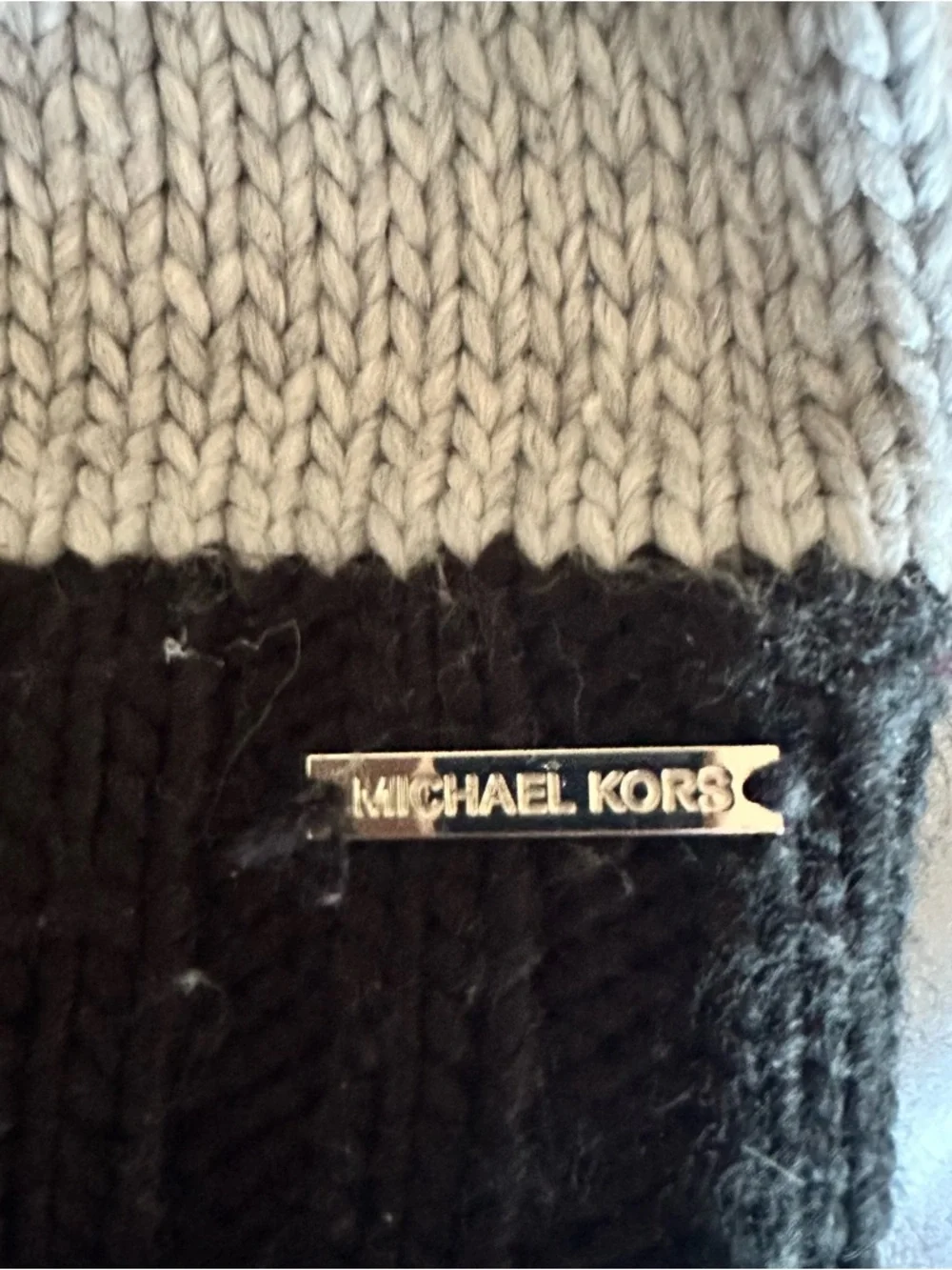 Black and Gray Michael Kors Pom Beanie